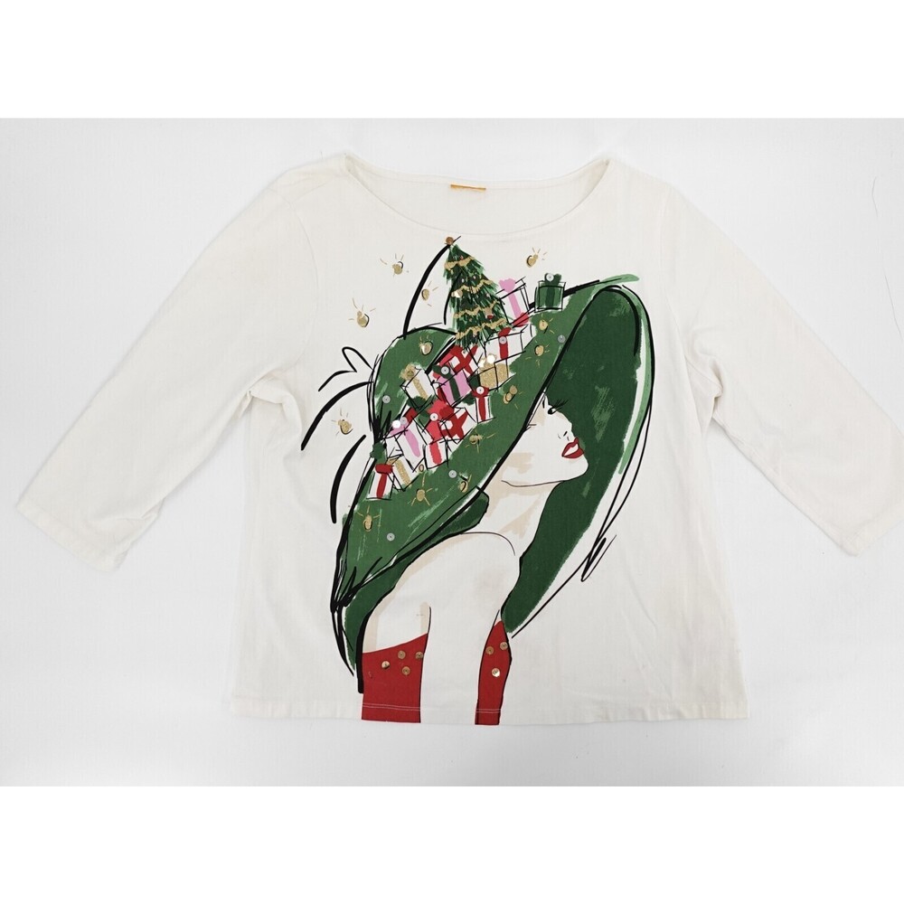 Shirt Womens French Graphic Shirt 3/4 Sleeve White Designer Sequin